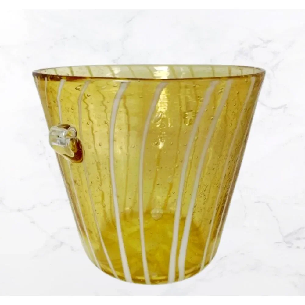 Vintage Venini for Disaronno Murano Hand-Blown Amber Glass Striped Ice Bucket